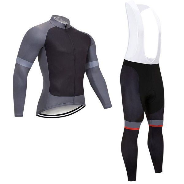 

racing sets 2021 mens team gray long sleeve jersey bib pants set riding shirt bottoms kits road bike clothing, Black;blue