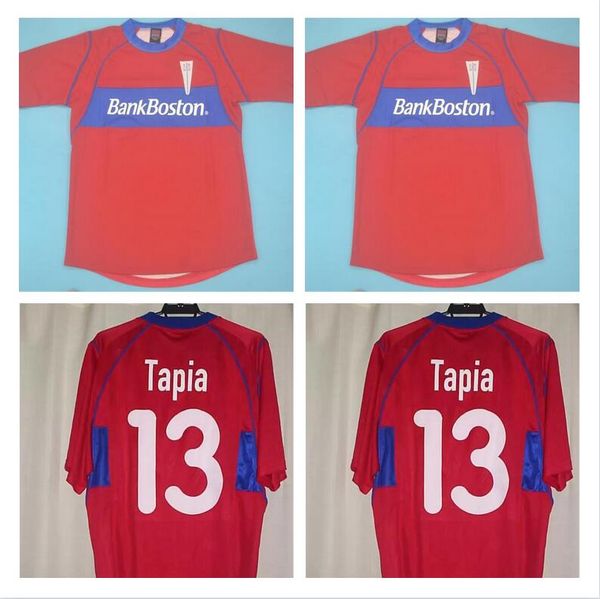 

2002 old universidad catolica retro soccer jersey 02 away red vintage football shirts classic uniform #13 tapia chile camiseta s, Black;yellow