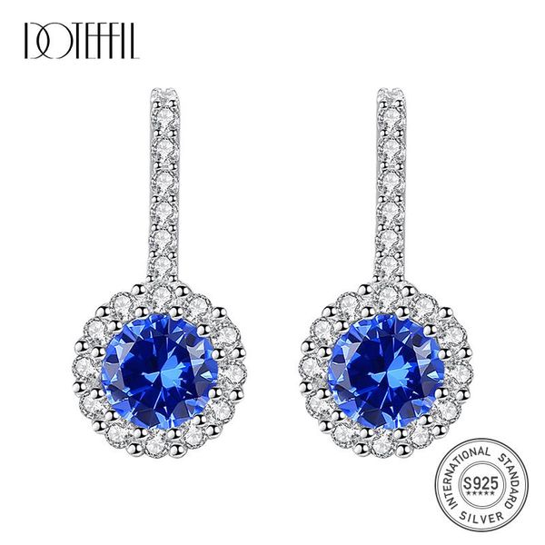 

stud doteffil 925 silver round sapphire brilliant earrings for women elegant 3 colors birthstone engagement, Golden;silver