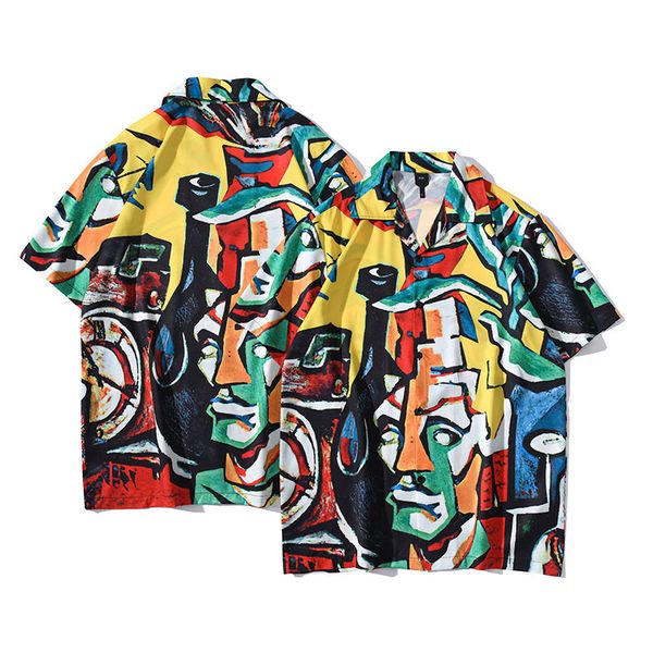 

graffit hawaiian shirt men vintage street men's shirts summer beach holiday male shirt blouse, White;black