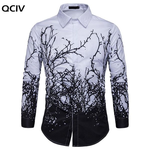 

luxury printing shirt men black white long sleeve camisa masculina slim fit chemise homme social male -3xl men's casual shirts, White;black