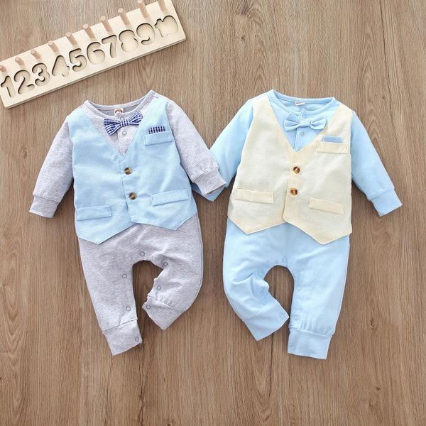 

jumpsuits spring autumn baby boy romper born infant long sleeve gentleman vest boys clothes jumpsuit outfits, Blue