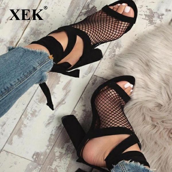 

women pumps 2021 spring/summer european shoes with mesh gauze high heel thick sandals size 35-43 zll522, Black