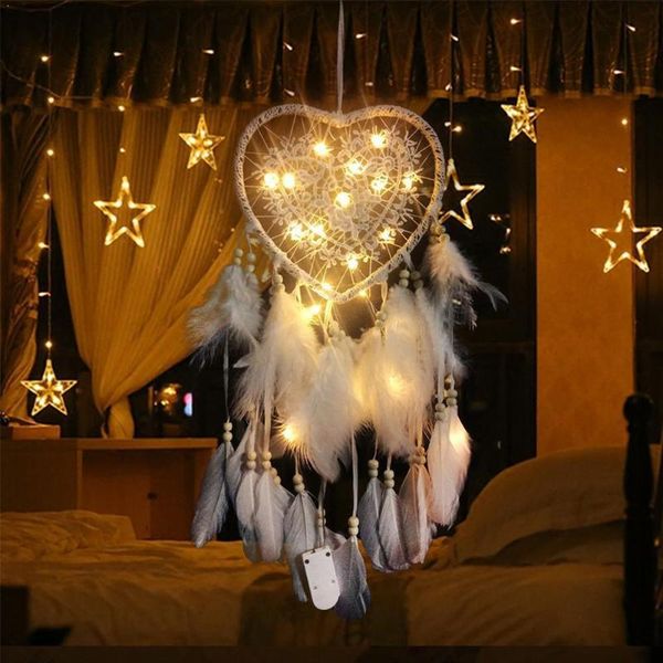 

dream catcher led heart shape night light hanging diy kids feathers room girls wall decor gift home children nordic j8x7 decorative objects