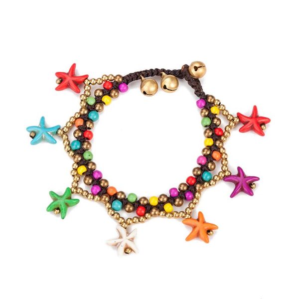 

charm bracelets summer hawaiian colorful stone made starfish shaped brass beads chain bracelet female ethnic for women, Golden;silver