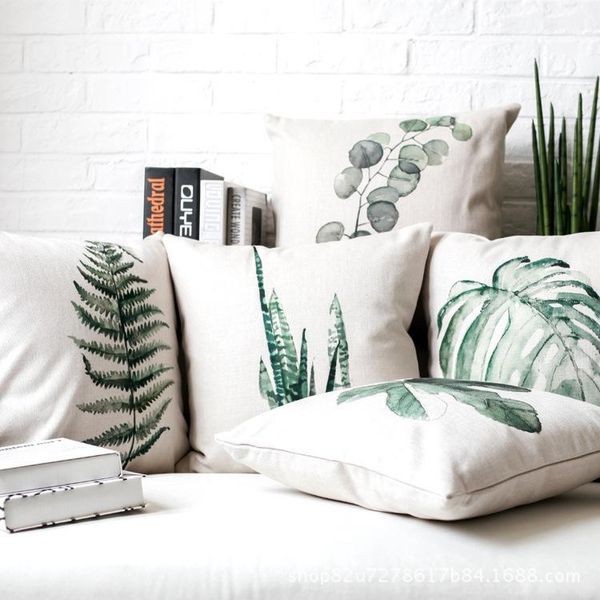 

cushion/decorative pillow tropical plant rainforest fern linen cover 18x18in home decoration sofa short plush 45x45cm