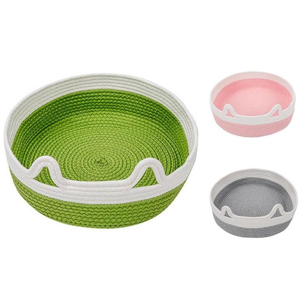 

round woven cute bite-resistant cat bed house mat sleep nest scratcher pet cushion portable pets supplies beds & furniture