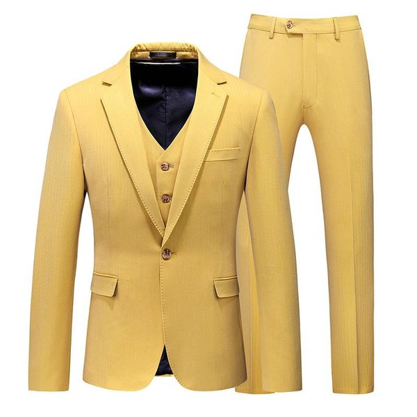 

men's suits & blazers suit vest trousers 3 pcs set business yellow casual groomsman waistcoat dress three piece slim fit wedding jacket, White;black