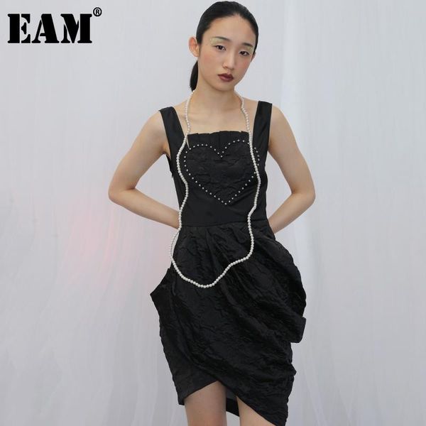 

casual dresses [eam] women black irregular split temperament dress quare collar sleeveless loose fit fashion tide spring summer 2021 1x883, Black;gray