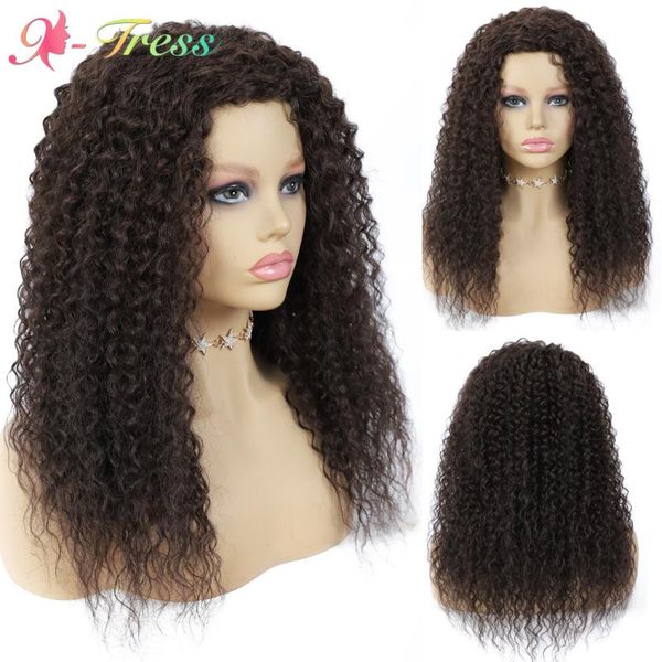 

synthetic wigs x-tress kinky curly wig brown color mixed 30% human hair for black women heat resistant machine made