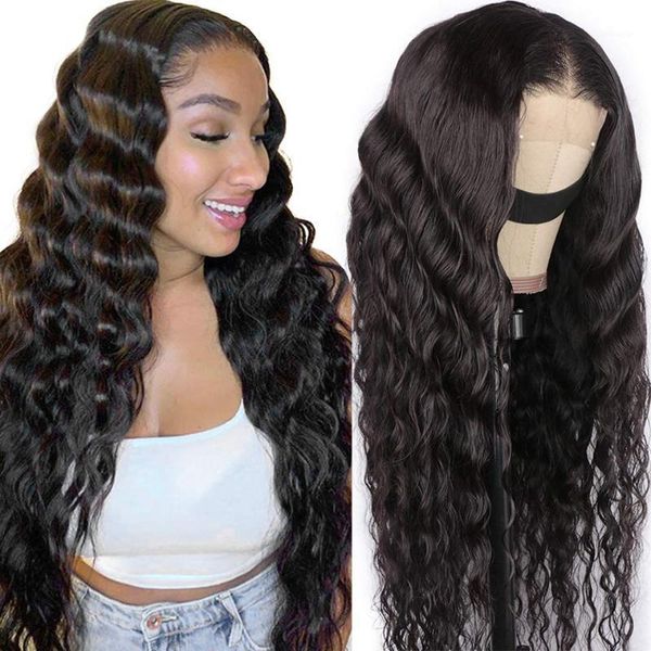 

alibonnie 13x4 loose wave lace front human hair wigs for black women 13x6 pre plucked wig with baby remy princess1, Black;brown