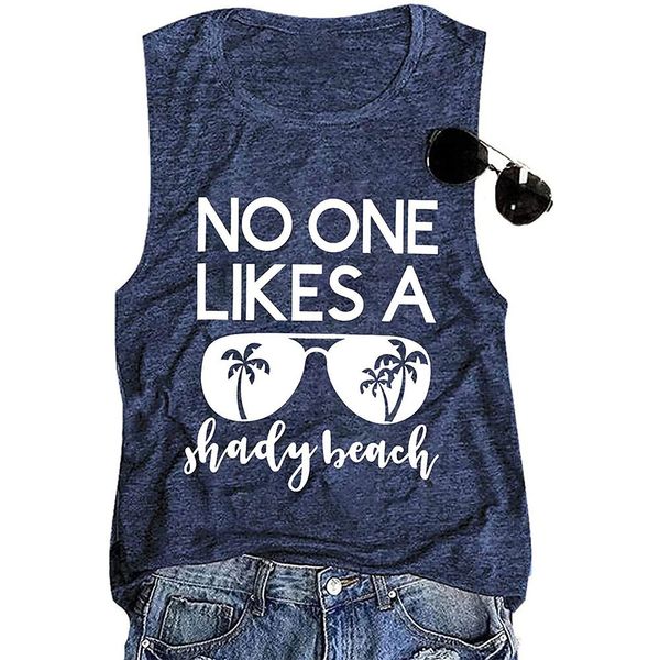 

women's vest coconut tree eye letter round neck sleeveless t-shirt, White