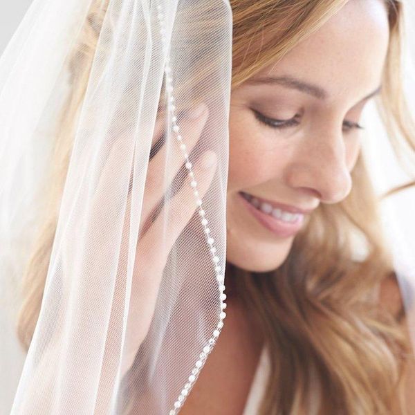 

bridal veils pearl veil, beaded wedding white ivory 1 layer elbow knee veil, Black