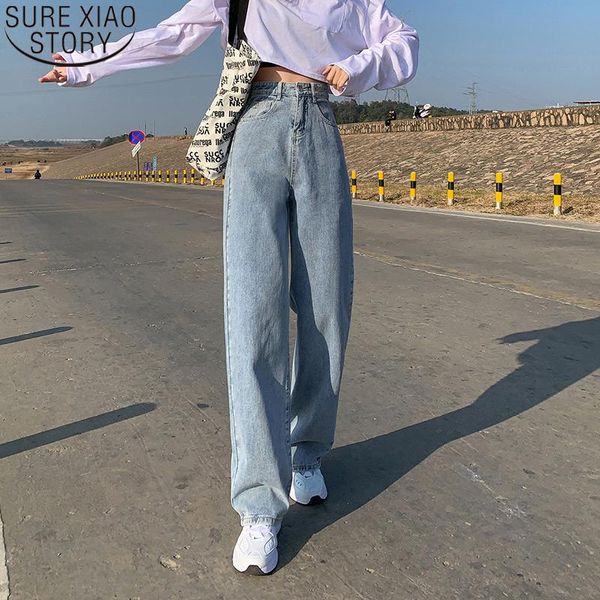 

vintage streetwear 2021 wide leg jeans for women bottom baggy denim pants high waist full length clothing trousers 13485 women's, Blue