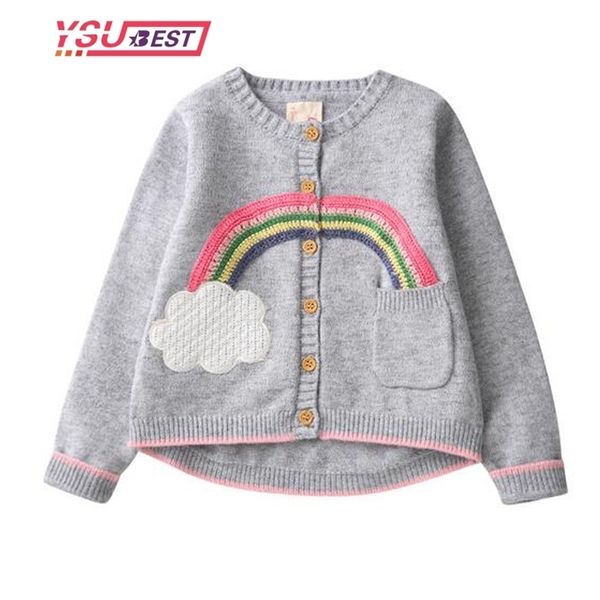 

girls clothing autumn spring children sweaters cardigan rainbow pattern long sleeve embroidery outerwear kids knit 211204, Blue