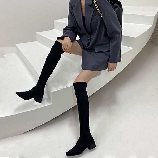 

boots 2021 autumn and winter european american knee-length stretch women's suede velvet fashion, Black