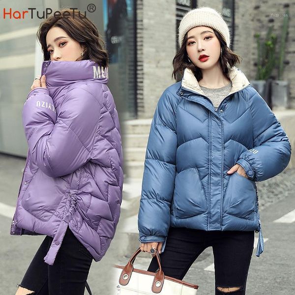 

women's down & parkas winter jacket women 2021 korean cotton padded coat for kids pockets back wave cut seams letters side hidden butto, Black
