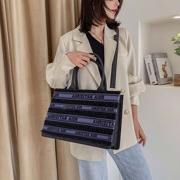 

2021 new korean fashion denim letter one shoulder tote canvas messenger handbag bags