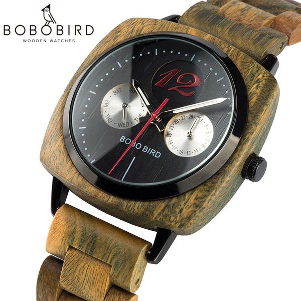 

wristwatches bobo bird relogio masculino classic square dial wood watch men wristwatch date week display timepiece customized logo u-s06, Slivery;brown