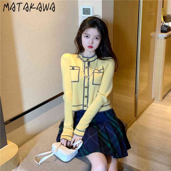 

matakawa long-sleeved knitted cardigan jacket women spring fashion slim-fit woman sweater japanese gentle wind cropped 210513, White;black