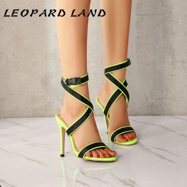 

2021 shoes large size fluorescent color cross-strap stiletto sandals women green heels cross cwf, Black