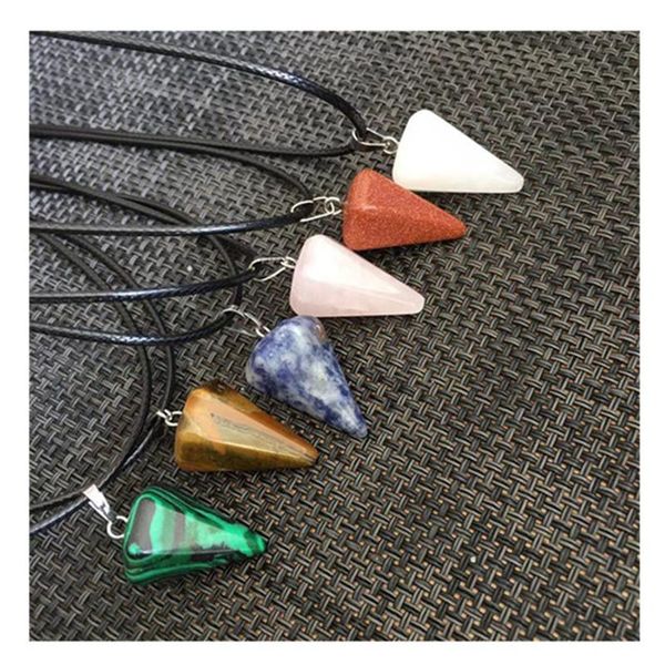 

natural quartz crystal energy healing point reiki chakra cut gemstones pendant necklace hanging decor with metal chain1pc decorative objects