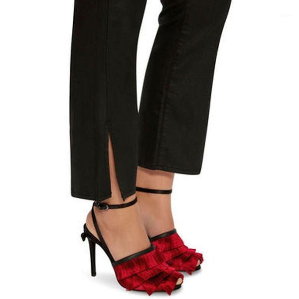 

summer peep toe tassel cover stiletto high heels sandals women ladies back bowtie ankle strap fringed dress sandalias size 43 shoes1, Black
