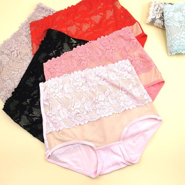 

women's panties women high-rise lace briefs ladies abdomen cotton underpants solid breathable summer female intimates underwear, Black;pink