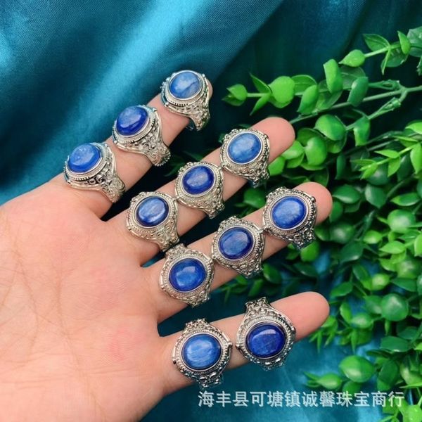 

kyanite ring for men's live broadcast with silver plated copper adjustable opening