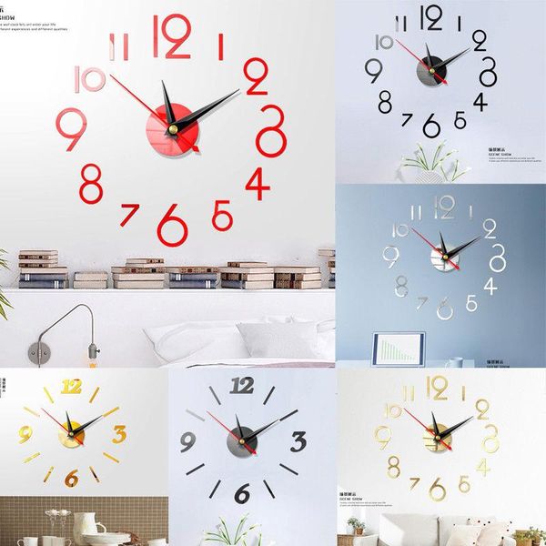 

wall clocks 2021 est large diy number clock 3d mirror sticker modern home office decor art decal
