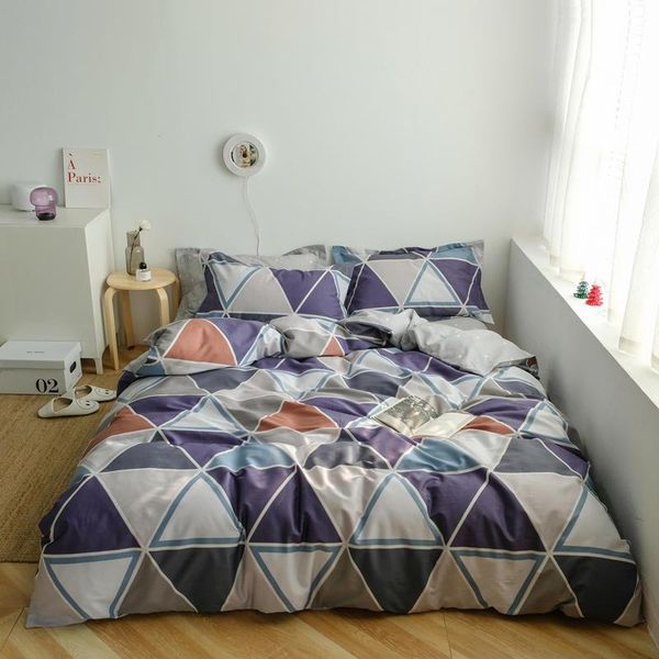 

bedding sets pure cotton bed linen set  king size for double geometric style quilt cover plain dyed fitted sheet