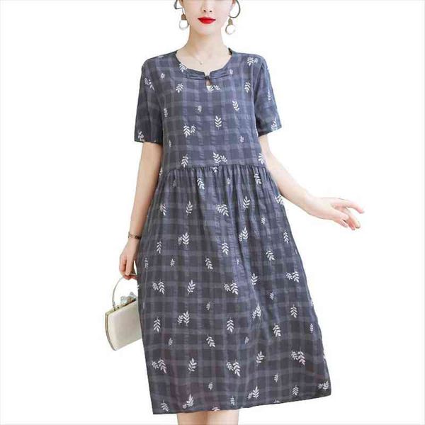 

style plus size vintage o-neck womens dress elegent a-line robe femme short sleeve vestido print summer pockets, Black;gray