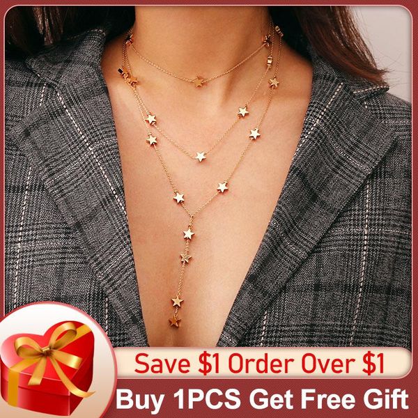 

pendant necklaces star tassel women's necklace gold silver multilayer choker clavicle chain 2021 personalize fashion party ladies jewel