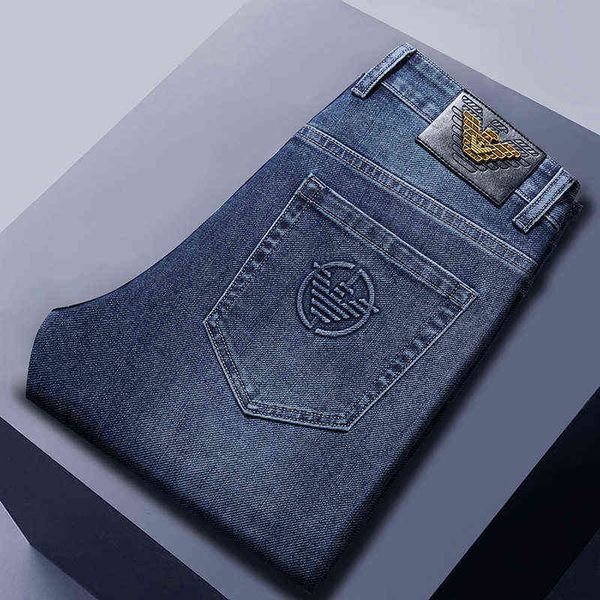 

jeans 2022 spring brand men's slim straight elastic casual, Blue
