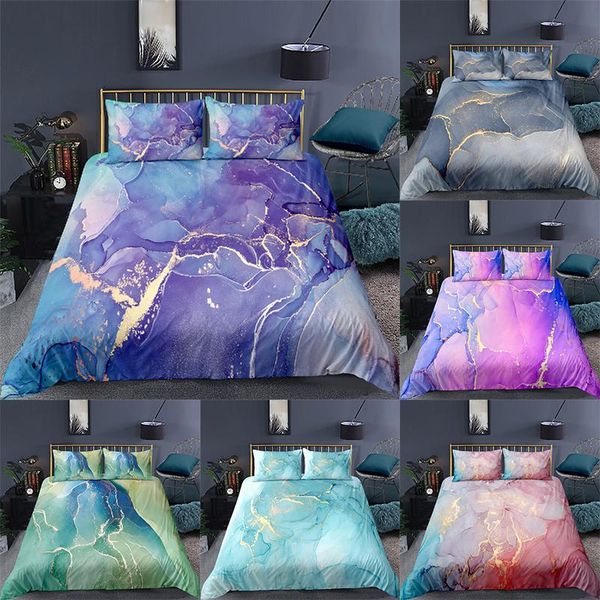

luxury 3d 2/3pcs marble texture print bedding set twin  king size comforter duvet quilt cover and pillowcase home textile sets
