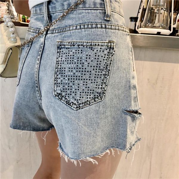 

women's shorts streetwear denim for women 2021 summer high waist ripped holes jeans with tassel pockets mini short, White;black