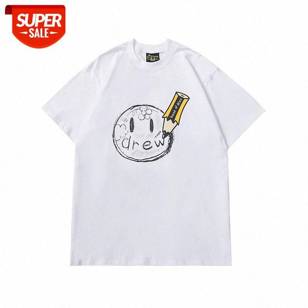 

drew smiley face men and women hand-painted pencil printing couples with short-sleeved t-shirt #s76i, White;black