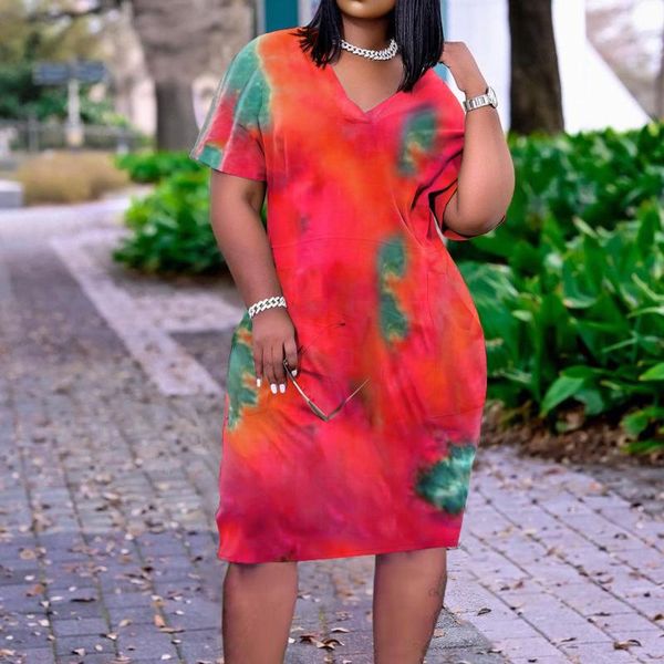 

casual dresses tie dyeing print short sleeve dress women summer bodycon slim plus size vestidos female, Black;gray