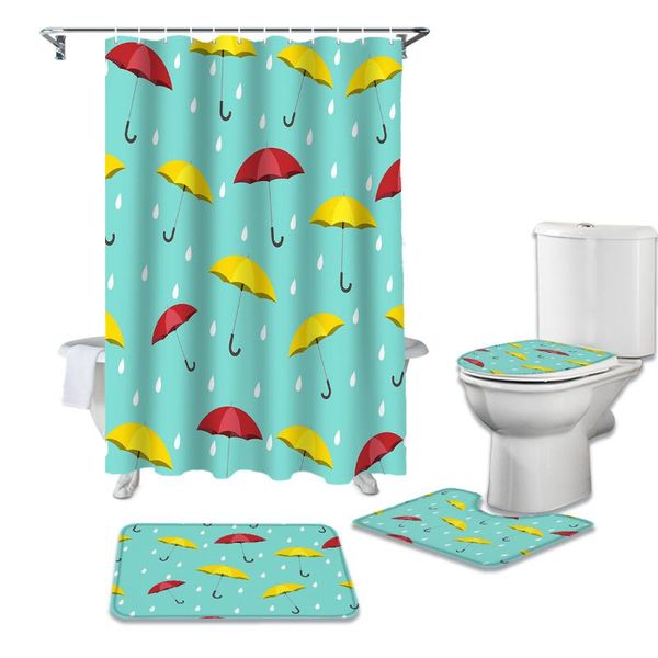 

shower curtains umbrella red yellow curtain sets non-slip rugs toilet lid cover and bath mat waterproof bathroom