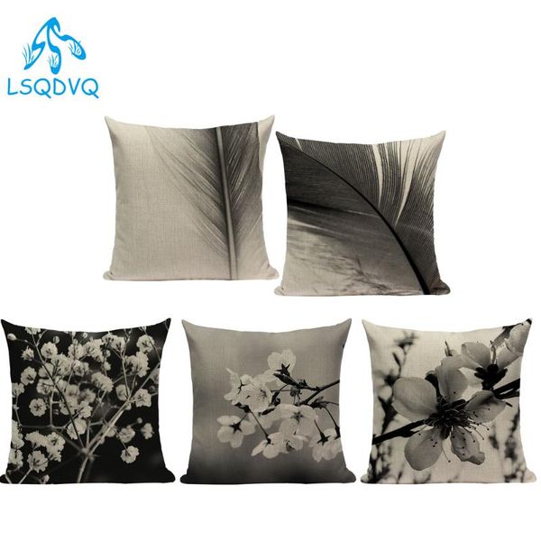 

simple style cushion cover geometric meditation decorative pillows for sofa car home custom black white woven linen pillow case cushion/deco