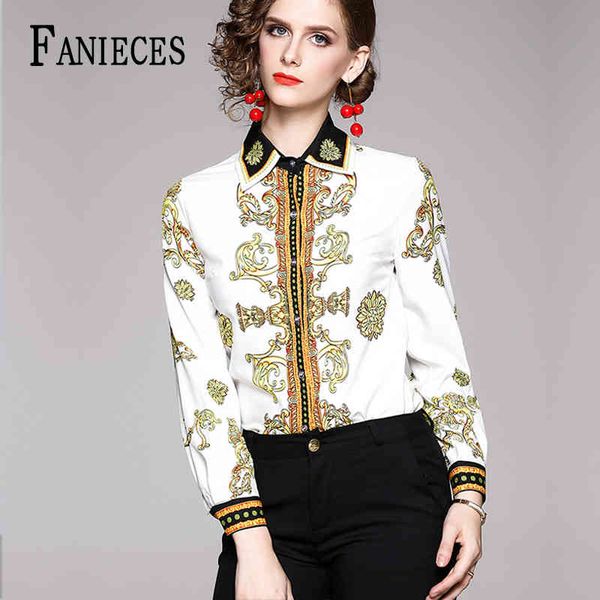 

runway shirt women fashion elegant long sleeve blouse office ladies blue pink floral print work wear blusas blouses femme 210520, White