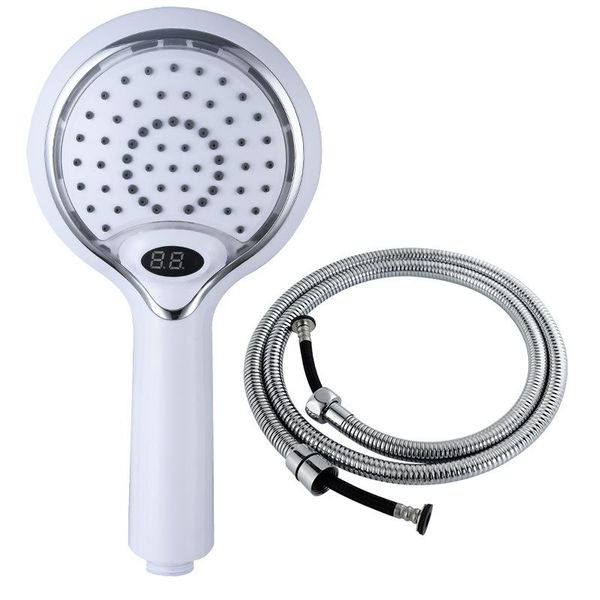

plastic led temperature display three-color digital shower head handheld nozzle color changing bathroom sets