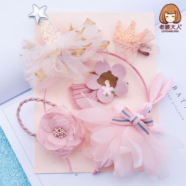 

mesh chiffon five-pointed star gorgeous christmas hat children's headband combination set hair accessories, Slivery;white