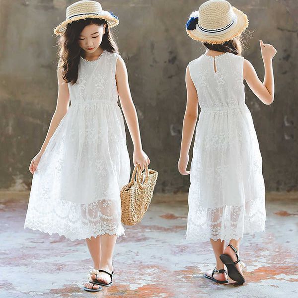 Yaz Kız Beyaz Dantel Nedime Prenses Elbise Kızlar Parti Düğün Akşam Frocks İlk Communion Elbiseler Çocuk Giyim Q0716