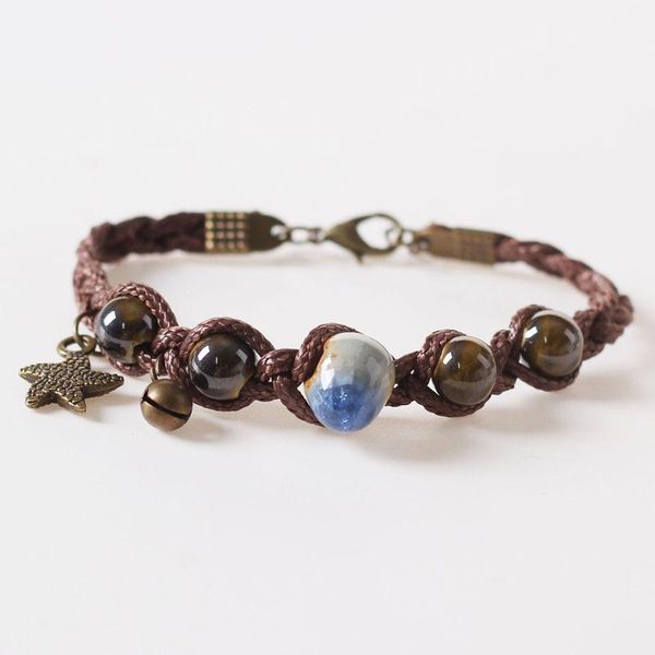 

charm bracelets 1pcs fashion leisure ethnic style ceramic handmade porcelain beads adjustable for girl women, Golden;silver