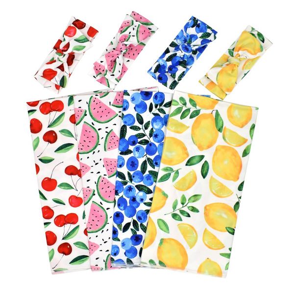 

babies muslin swaddle wrap blanket wraps fruit print blankets nursery bedding towelling baby infant wrapped cloth with headband