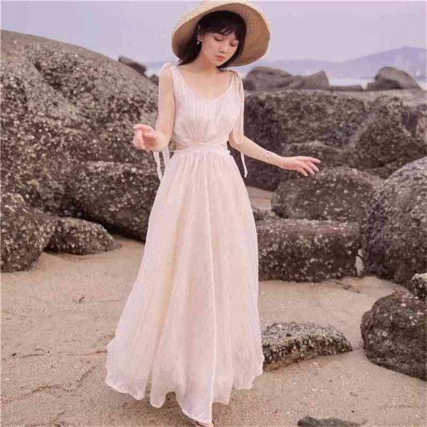 

chiffon long women dress summer beach vintage golden line tunic spaghetti strap open waist evening party female 210603, Black;gray