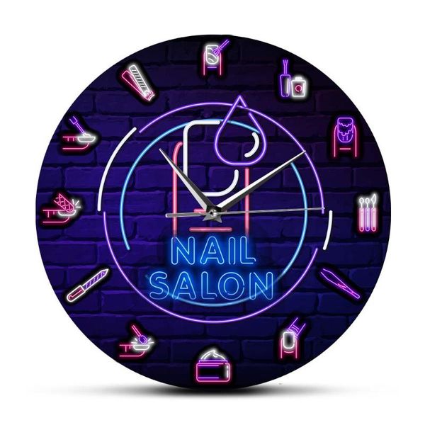

wall clocks nail studio neon style printed clock silent swept manicure tools beauty salon spa services decorative manicurist watch
