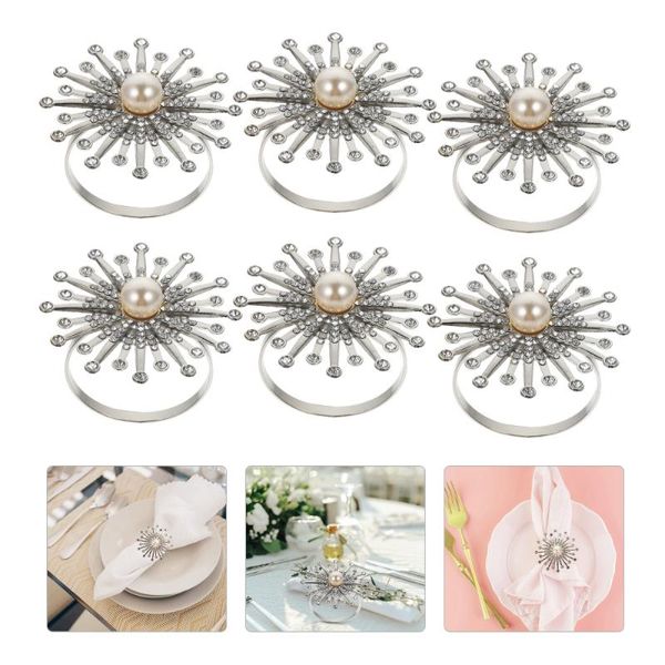 

napkin rings 6pcs rhinestone pearl table buckles sunflower shape el