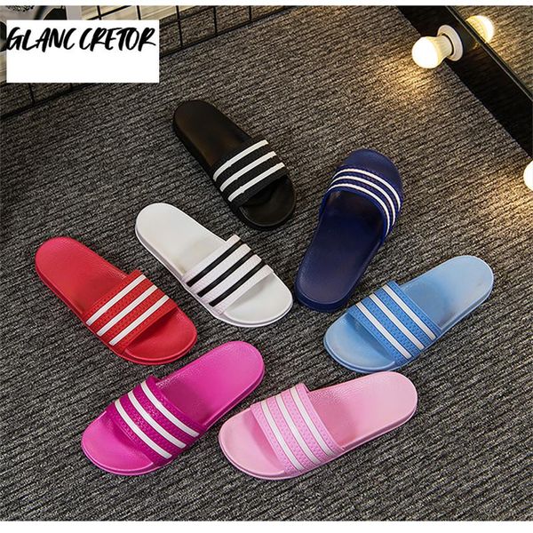 

slippers 2021 women's pvc classic striped casual indoor flat slides couple simple black and white beach flip flops